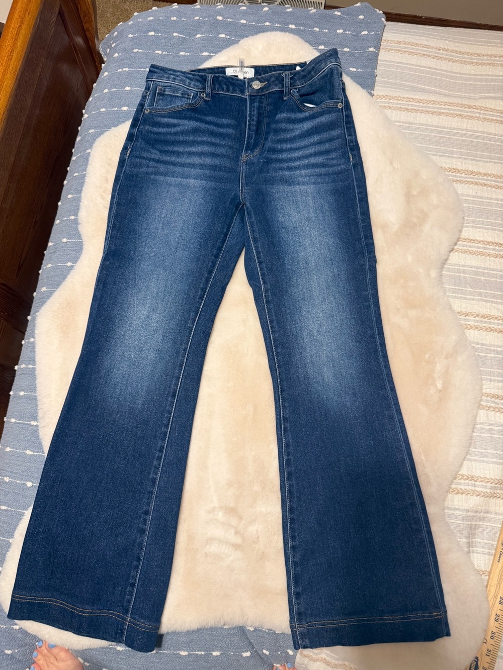 Risen Women's Mid-Rise Dark Blue Flare Jeans